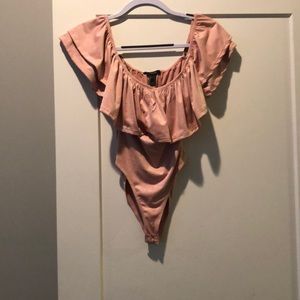 flirty pink suede bodysuit